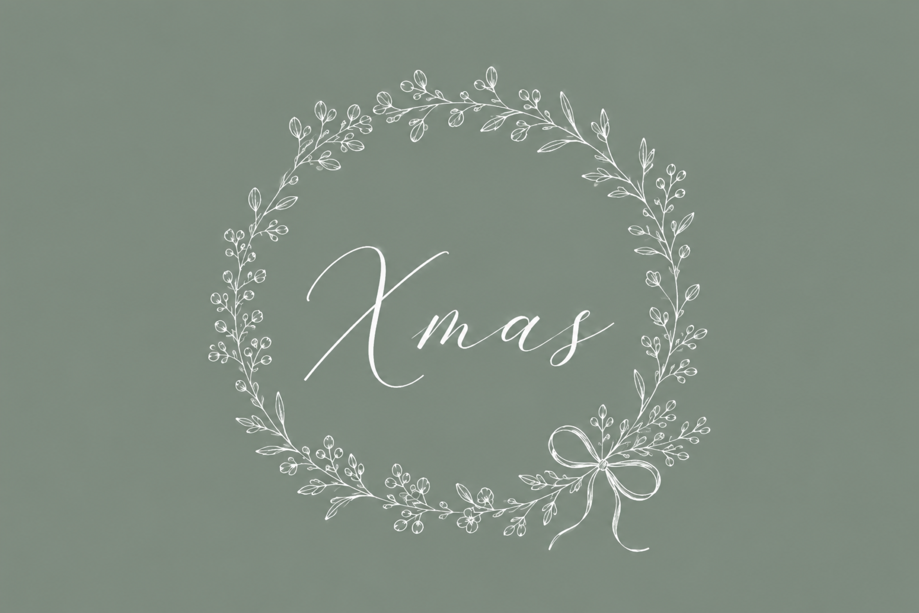 白線の丸い植物リースとXmasのクリスマスメッセージカード96771に写真・文字を入れる