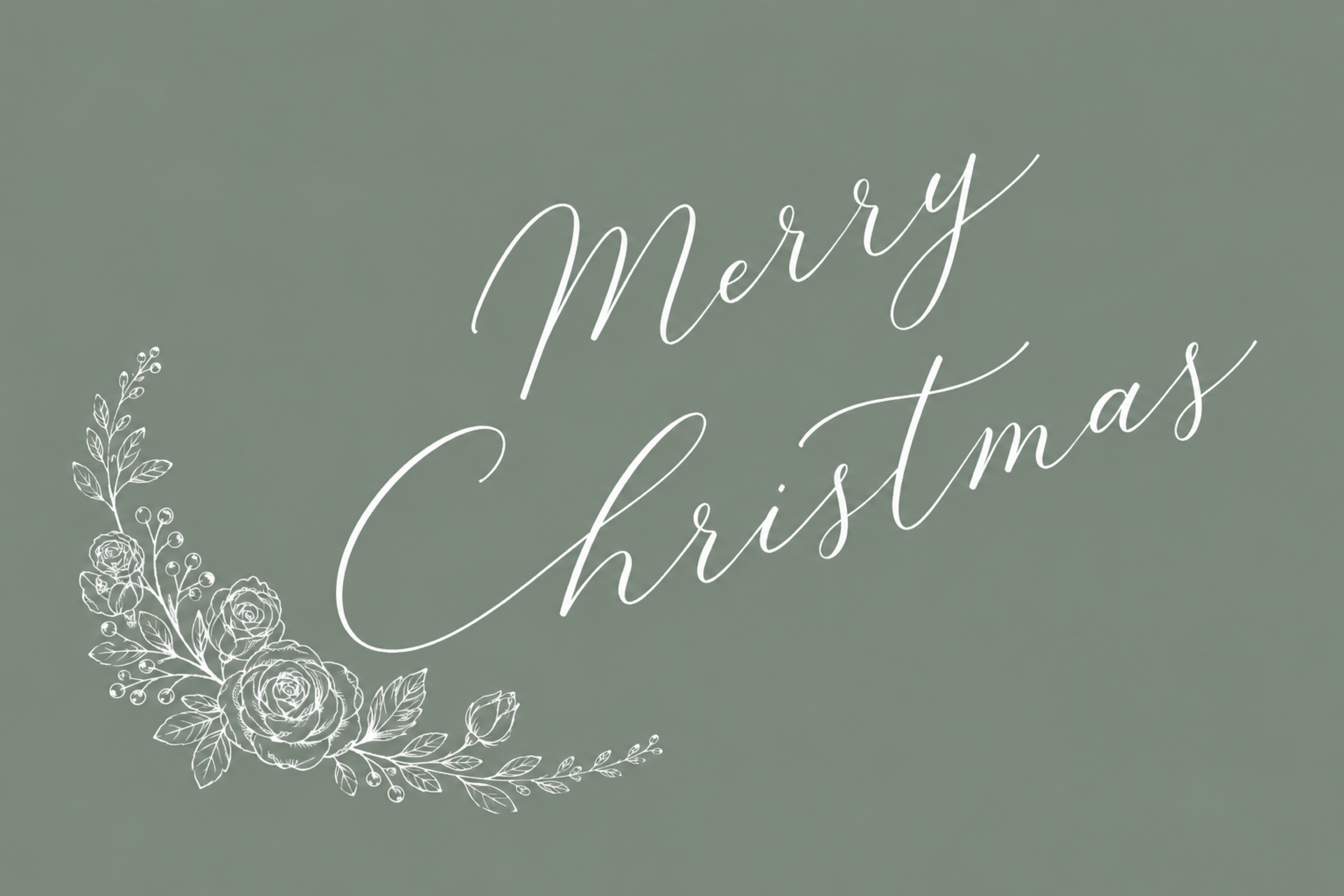 白線のバラと筆記体のクリスマスメッセージカードイラスト96774に写真・文字を入れる