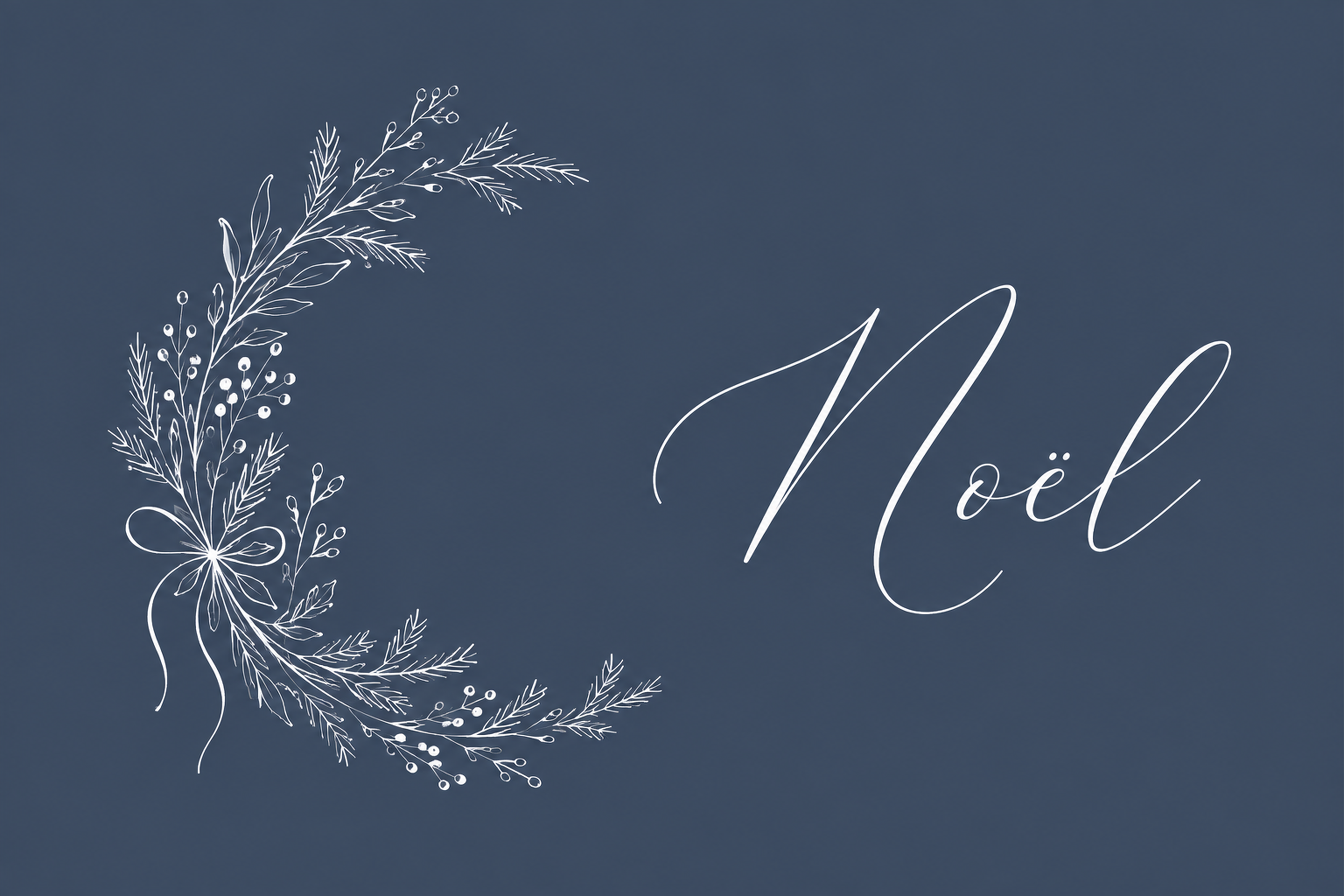白線の三日月リースとNoëlのおしゃれなクリスマスメッセージカードイラスト96778に写真・文字を入れる