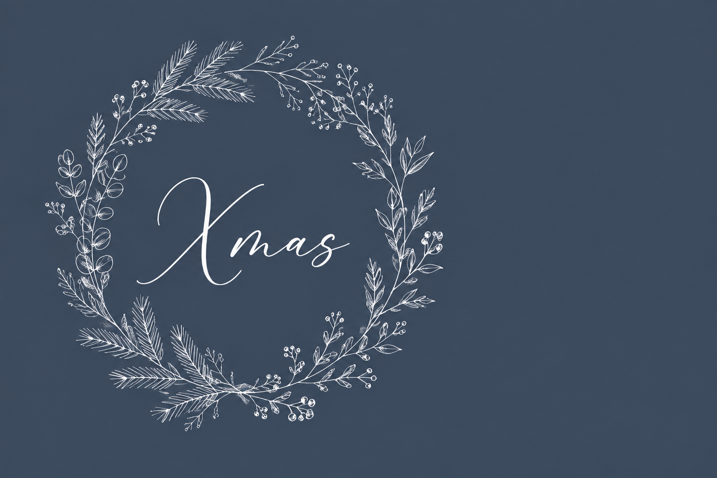 白線のオーバルリースとXmasのおしゃれなクリスマスメッセージカードイラスト96783に写真・文字を入れる