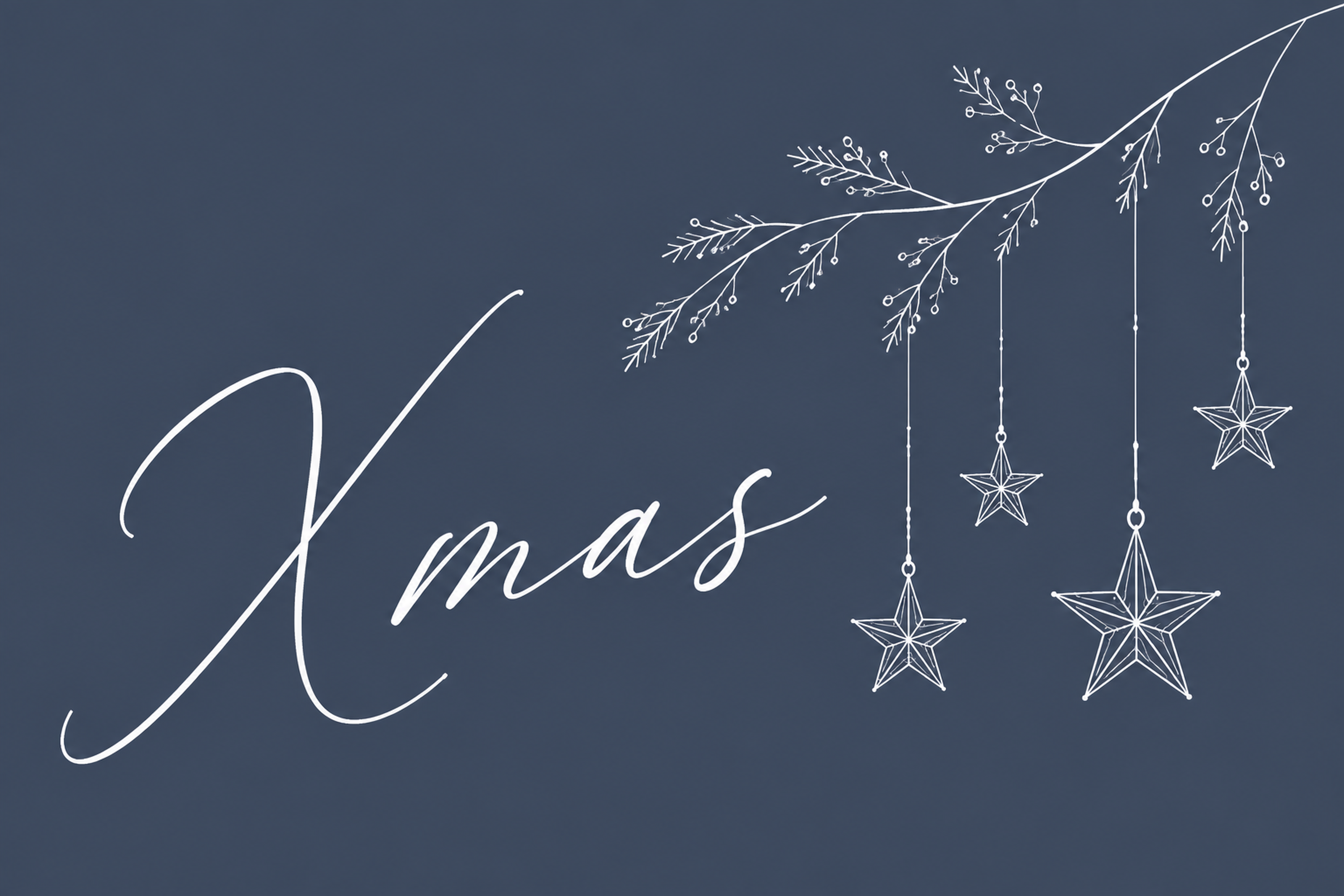 白線の星飾りとXmasのおしゃれなクリスマスメッセージカードイラスト96786に写真・文字を入れる