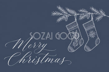 白線のクリスマス靴下と筆記体のおしゃれなメッセージカードイラスト96790