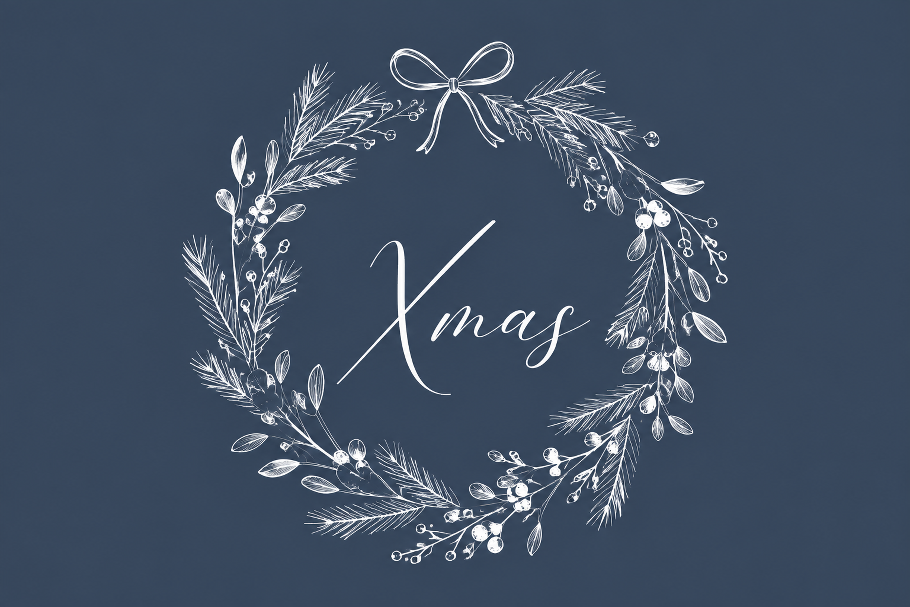 白線の丸いリースとXmasのおしゃれなクリスマスメッセージカードイラスト96792に写真・文字を入れる