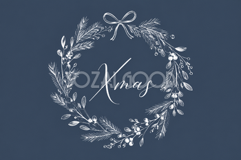白線の丸いリースとXmasのおしゃれなクリスマスメッセージカードイラスト96792