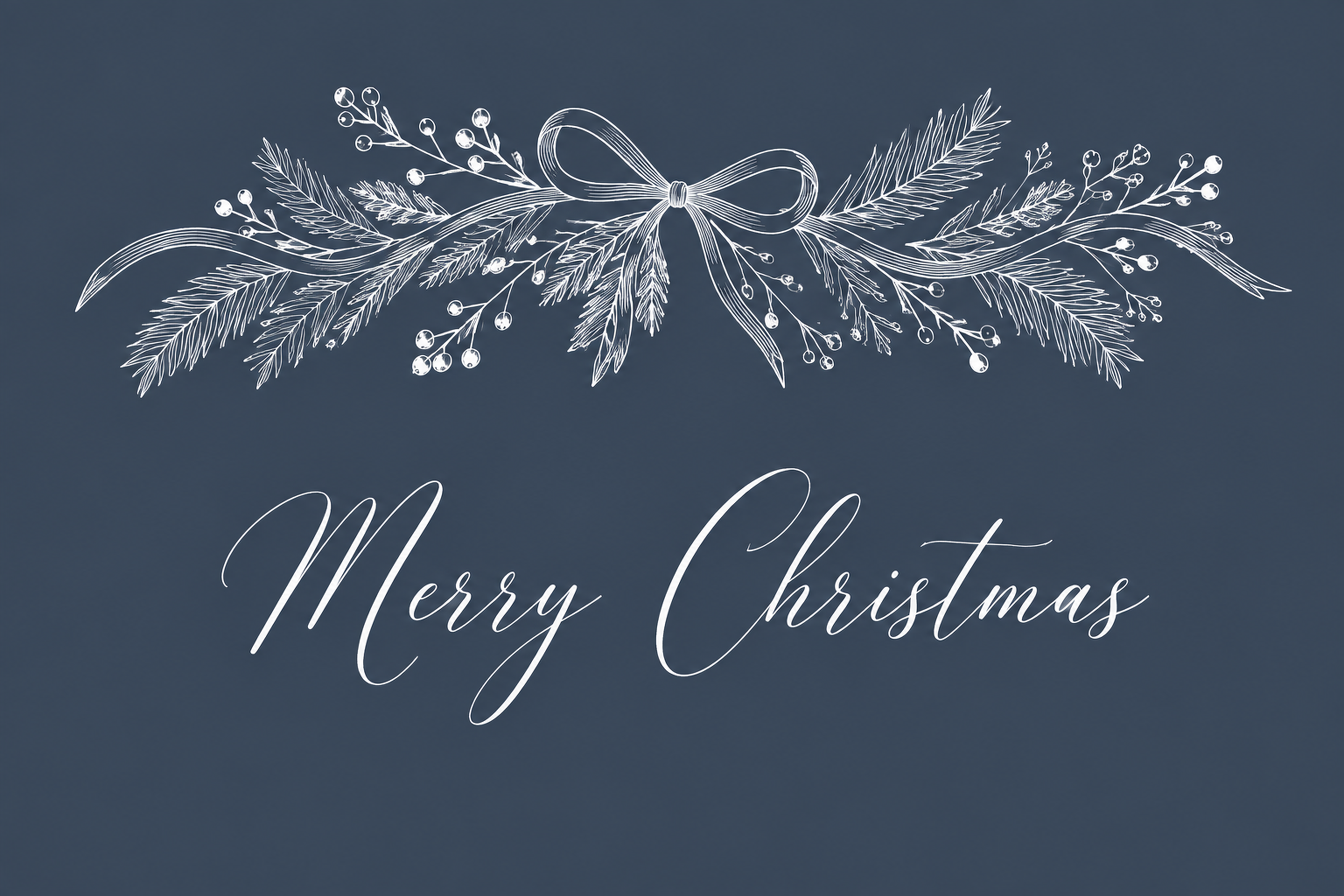白線のトップスワッグと筆記体のおしゃれなクリスマスメッセージカードイラスト96793に写真・文字を入れる