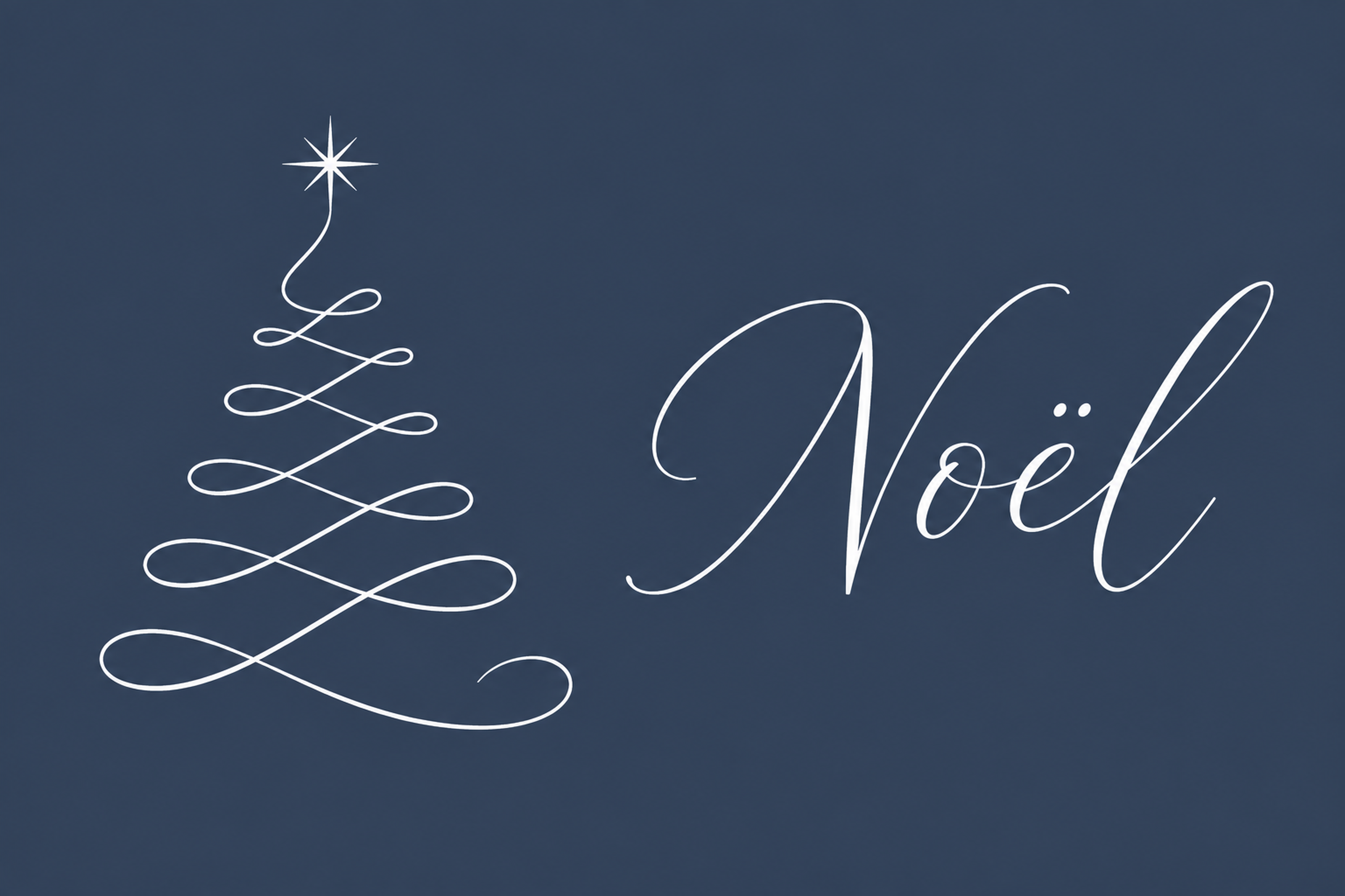 白線のリボンツリーとNoëlのおしゃれなクリスマスメッセージカードイラスト96794に写真・文字を入れる