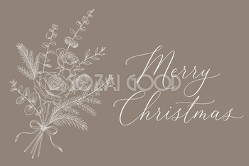 ローズの花束と白い筆記体のクリスマスメッセージカードイラスト96798