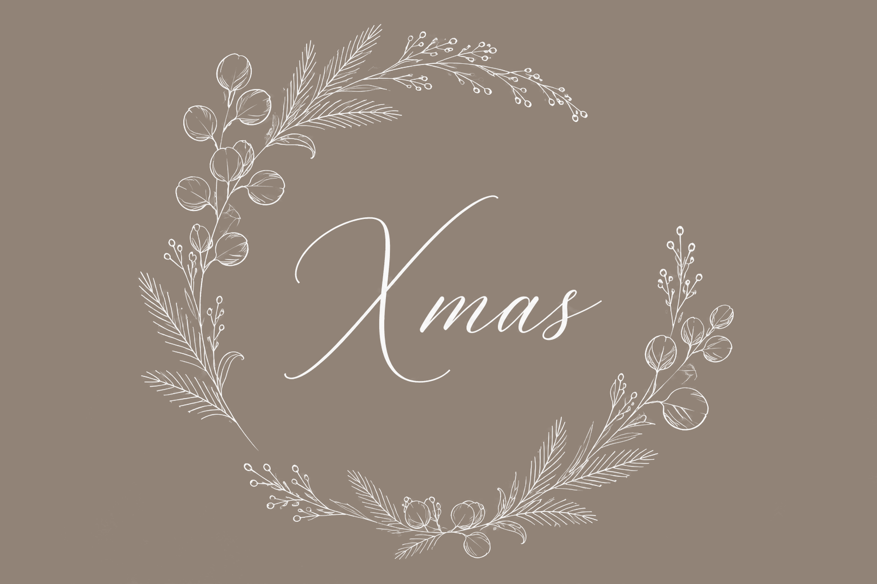 楕円形の植物リースとXmas文字のクリスマスカードイラスト96804に写真・文字を入れる