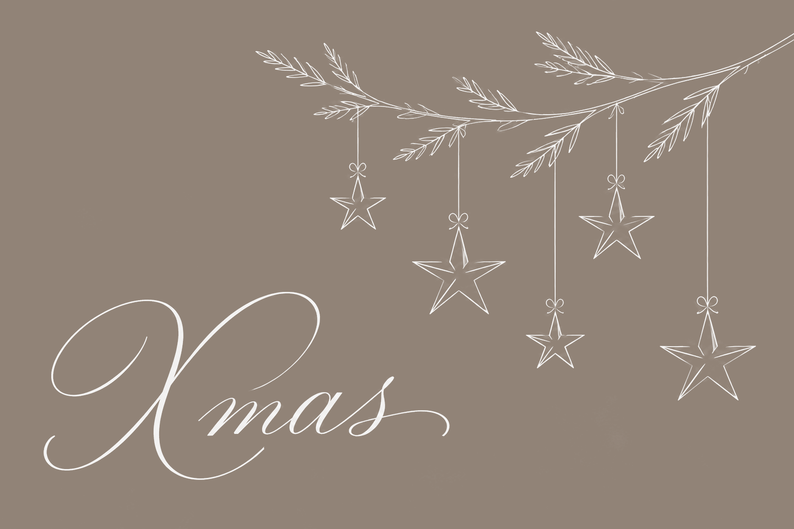 星とオーナメントを吊るしたXmasメッセージカードイラスト96807に写真・文字を入れる