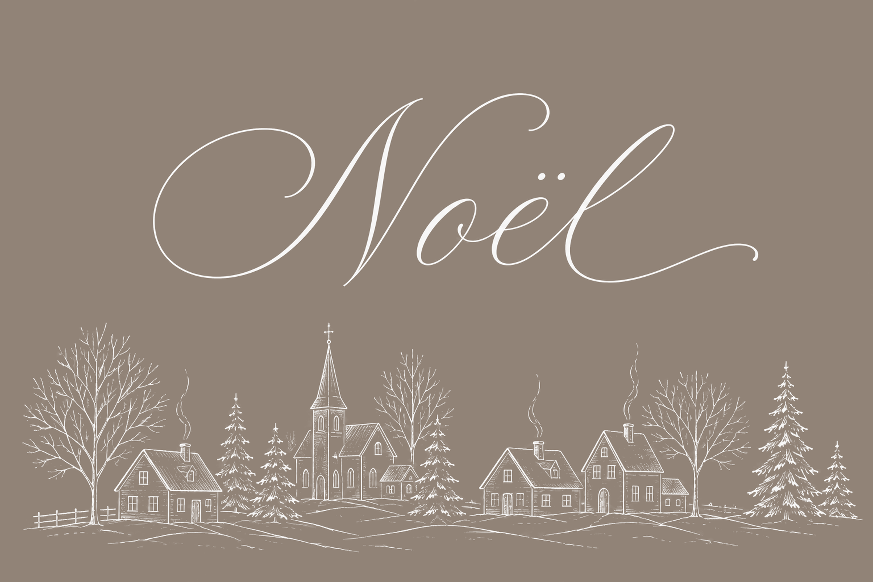 冬の街並みとNoël文字のクリスマスメッセージカードイラスト96808に写真・文字を入れる