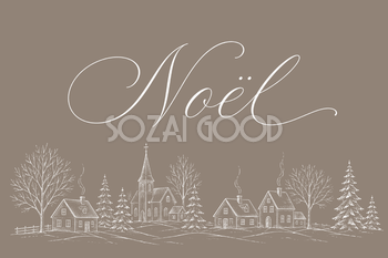 冬の街並みとNoël文字のクリスマスメッセージカードイラスト96808