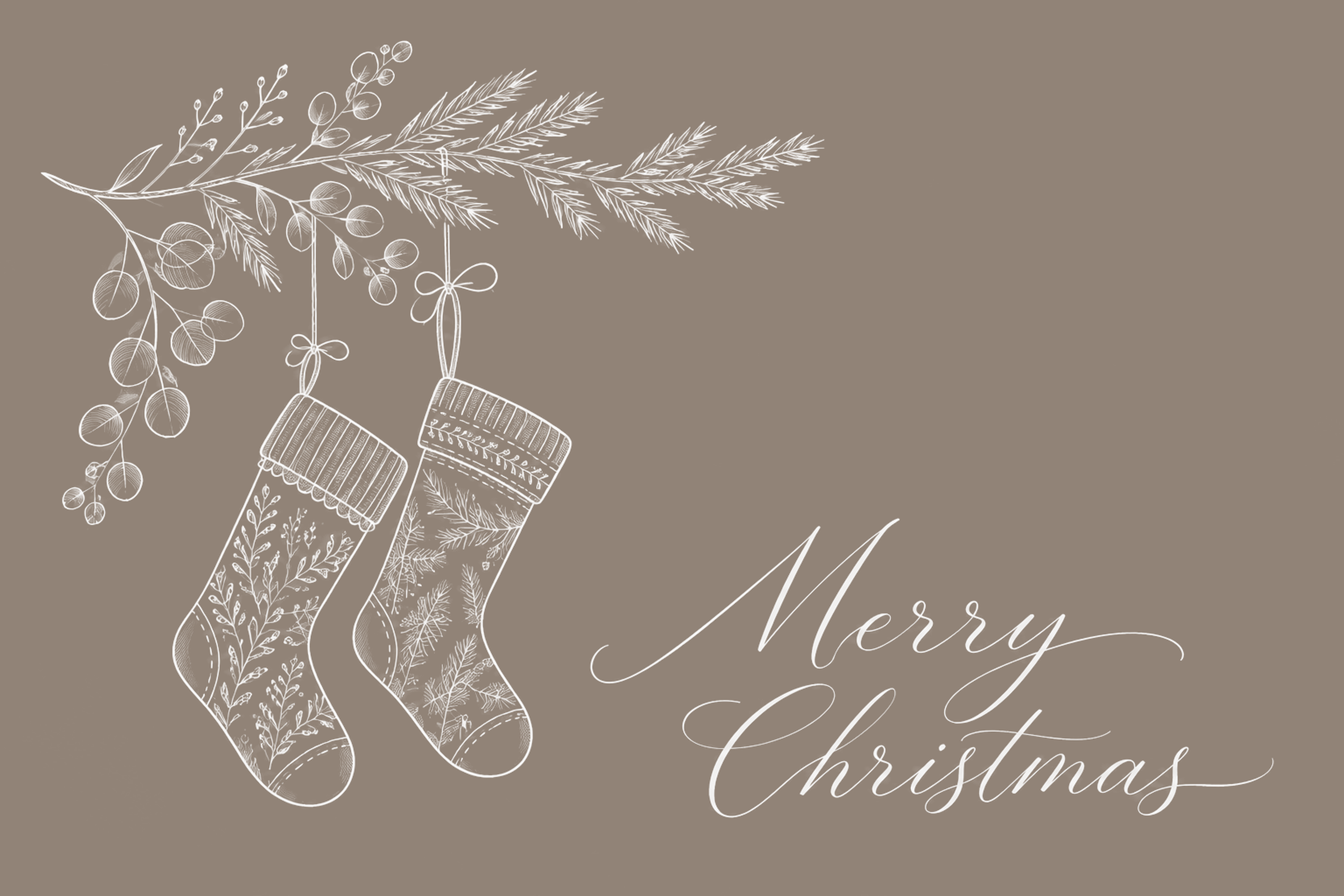 クリスマス靴下とモミの枝のメッセージカードイラスト96811に写真・文字を入れる
