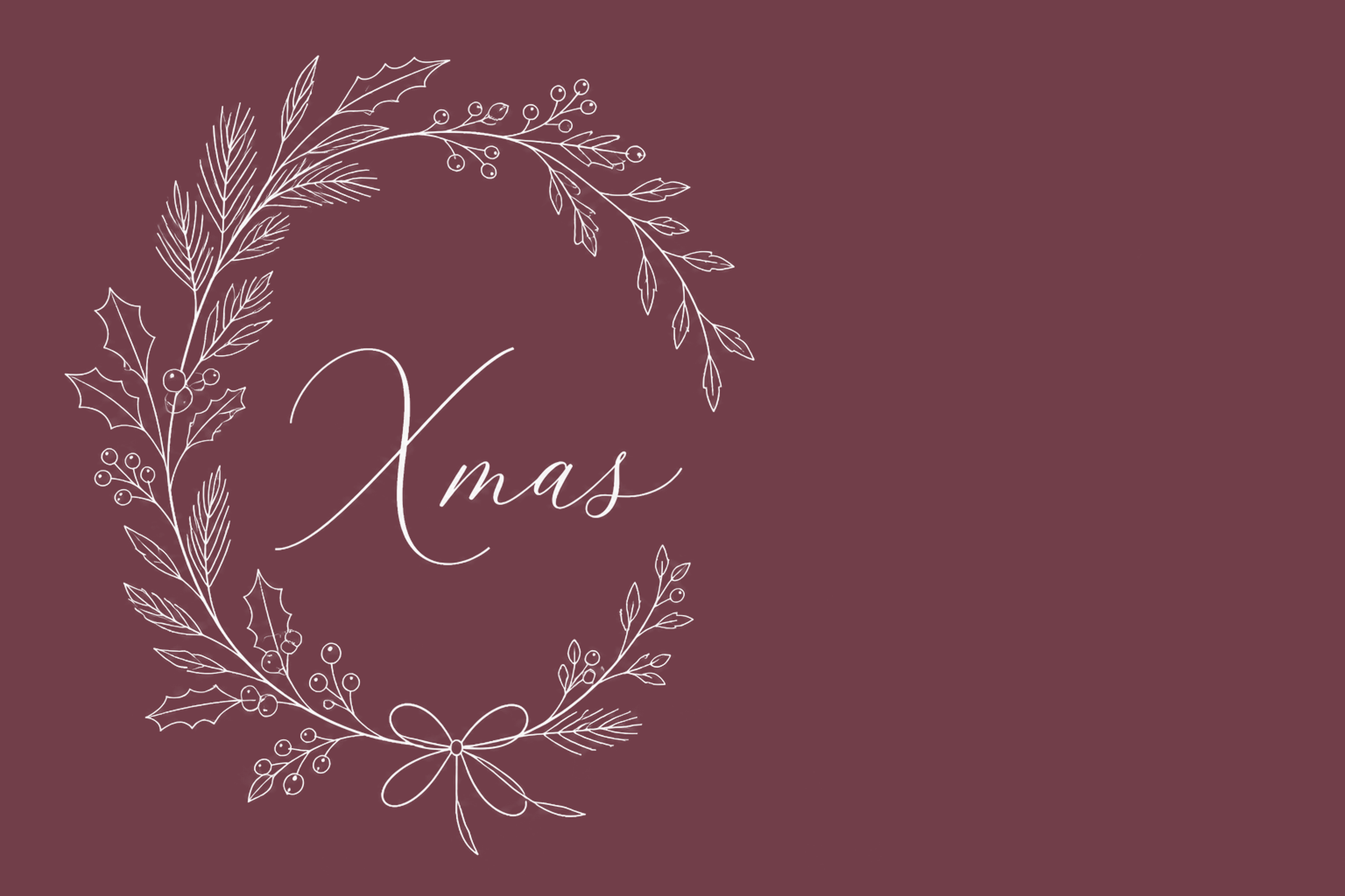 楕円形の植物リースとXmas文字のクリスマスカードイラスト96825に写真・文字を入れる
