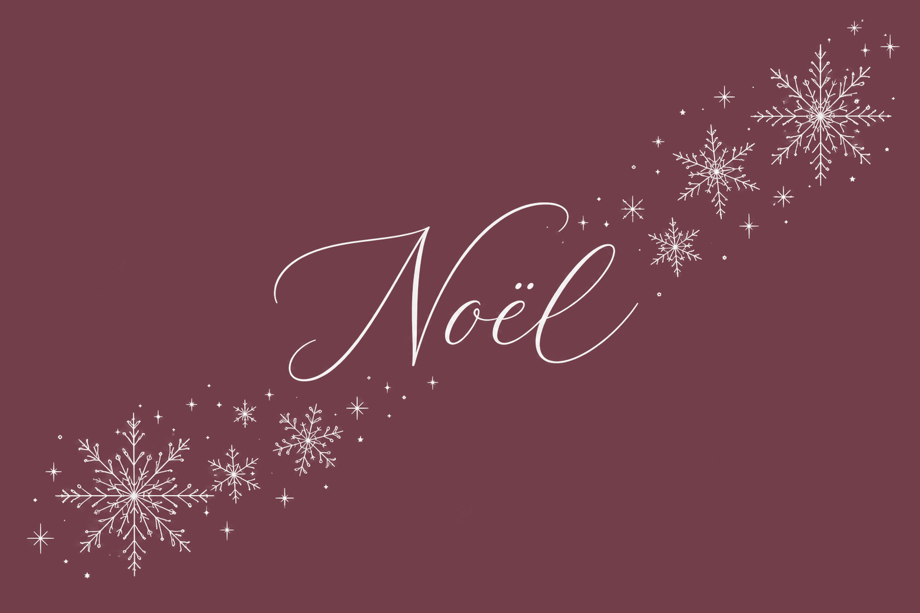 雪の結晶とNoël筆記体のクリスマスメッセージカードイラスト96826に写真・文字を入れる