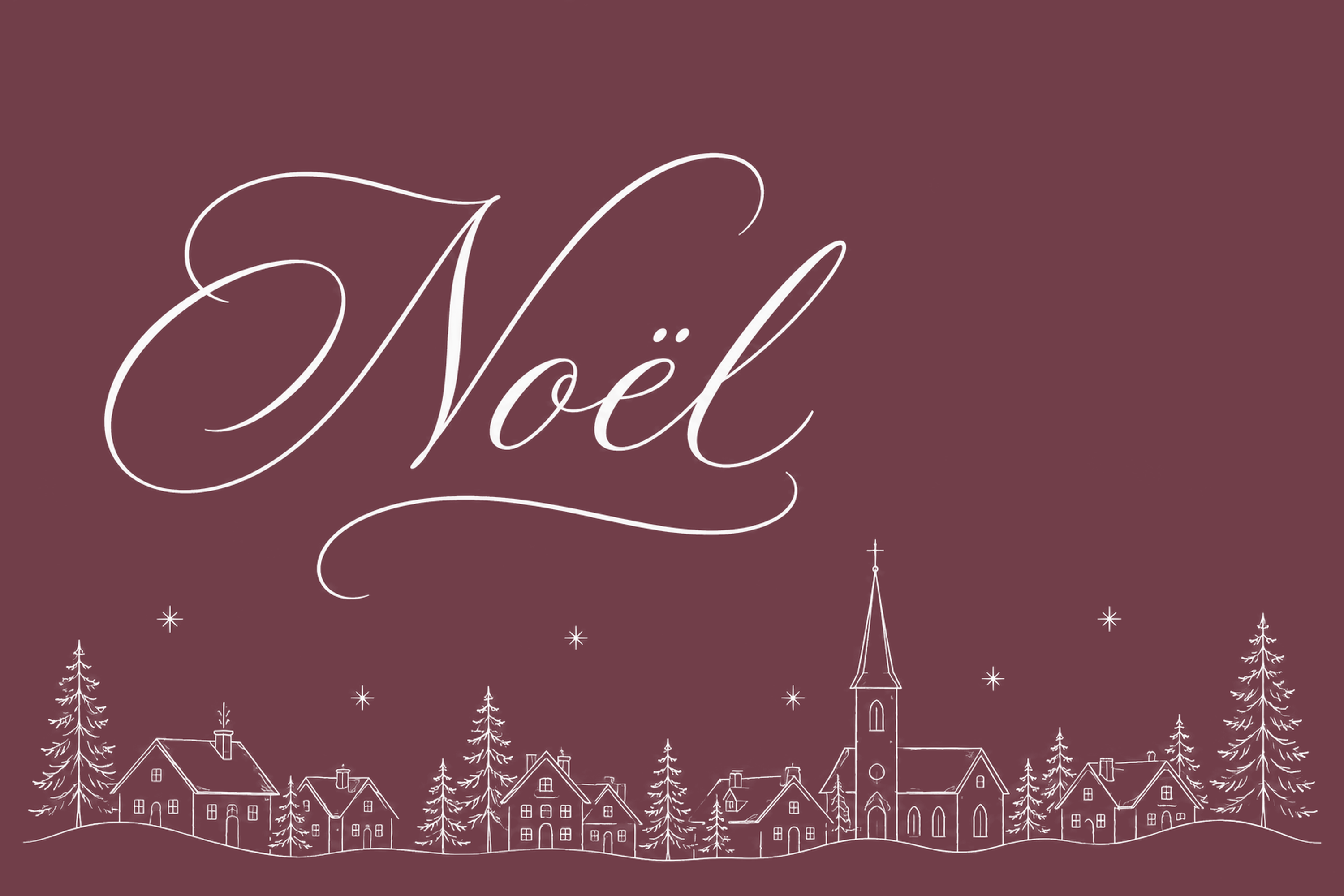 冬の街並みとNoël文字のクリスマスメッセージカードイラスト96829に写真・文字を入れる