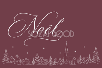 冬の街並みとNoël文字のクリスマスメッセージカードイラスト96829