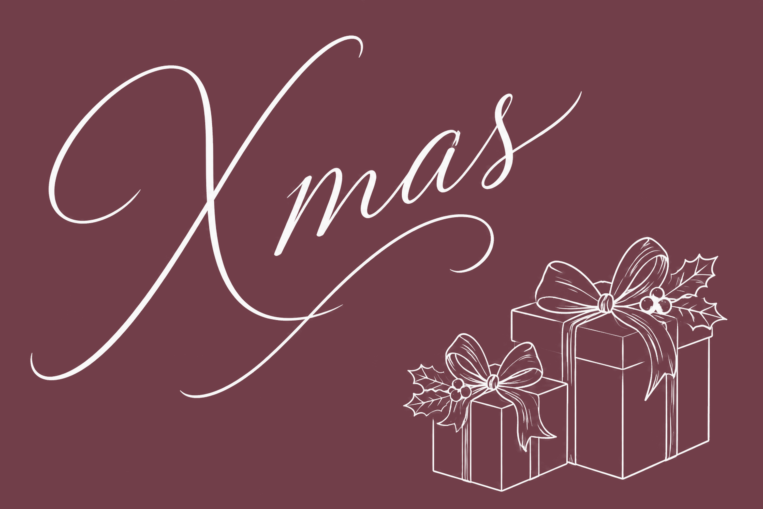 プレゼントと大きなXmas文字のクリスマスカードイラスト96831に写真・文字を入れる