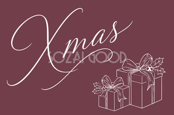 プレゼントと大きなXmas文字のクリスマスカードイラスト96831
