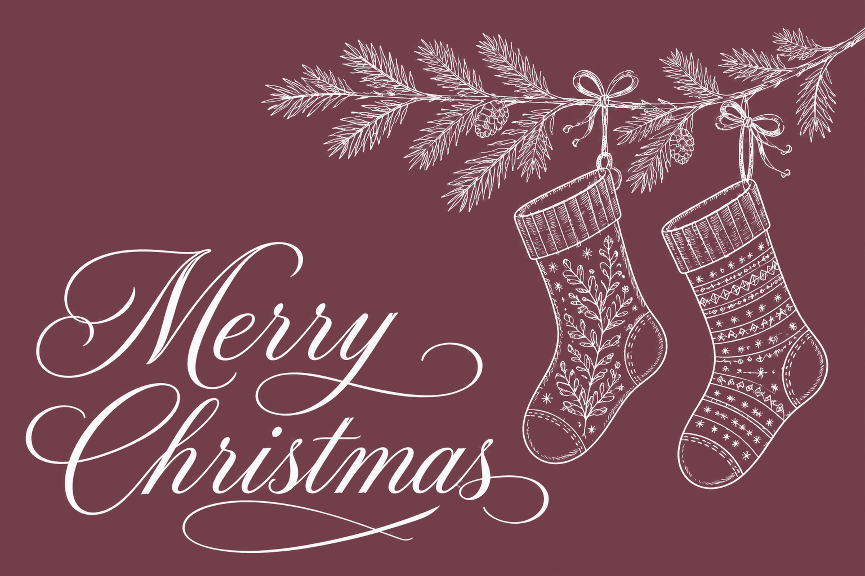 クリスマス靴下とモミの枝のメッセージカードイラスト96832に写真・文字を入れる