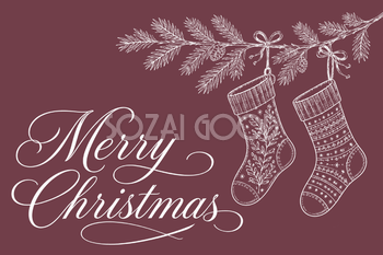 クリスマス靴下とモミの枝のメッセージカードイラスト96832