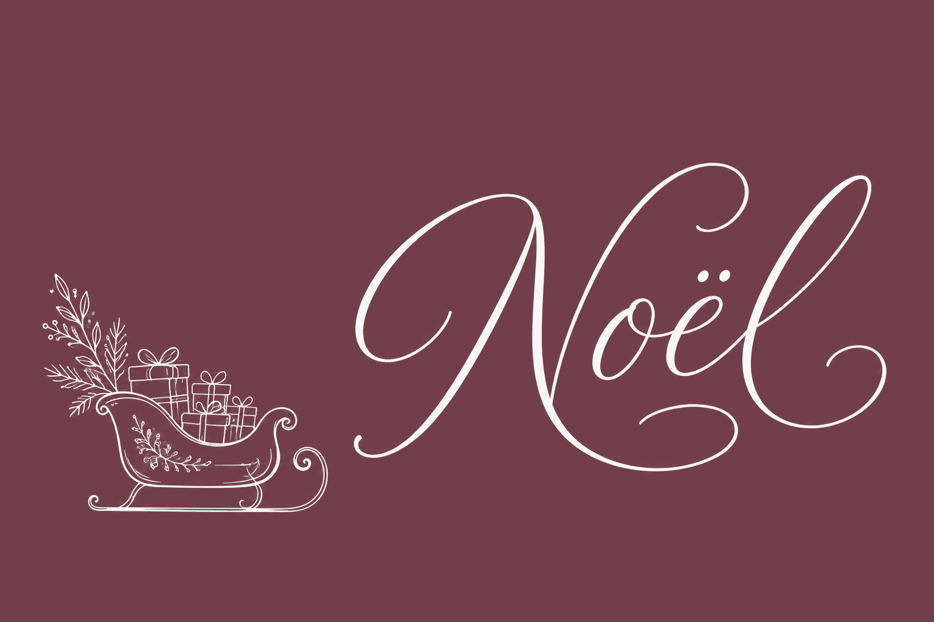そりとプレゼントのNoëlクリスマスメッセージカードイラスト96833に写真・文字を入れる