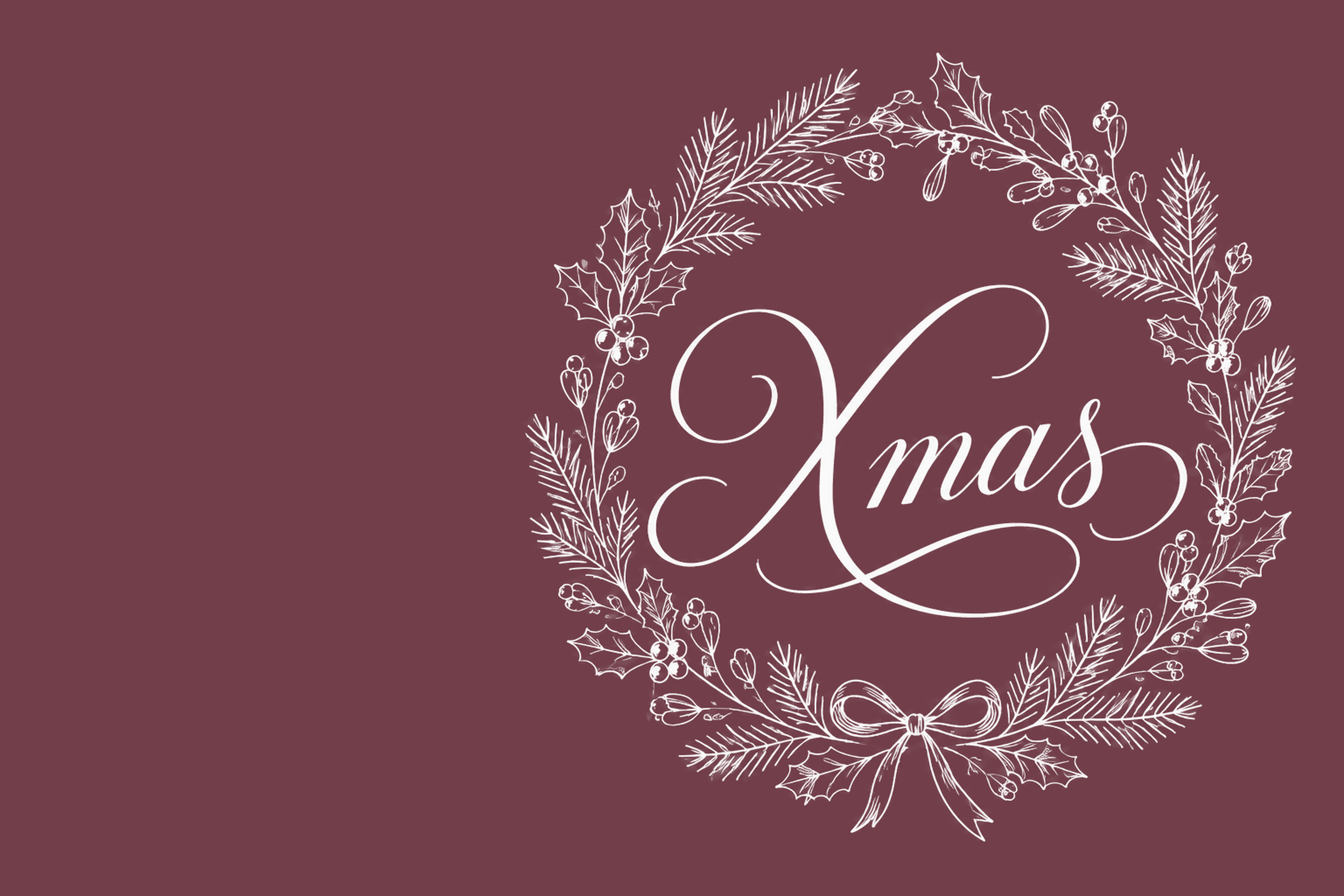 丸い冬リースとXmas筆記体のクリスマスカードイラスト96834に写真・文字を入れる