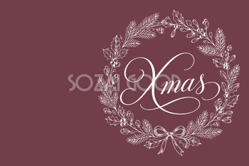 丸い冬リースとXmas筆記体のクリスマスカードイラスト96834