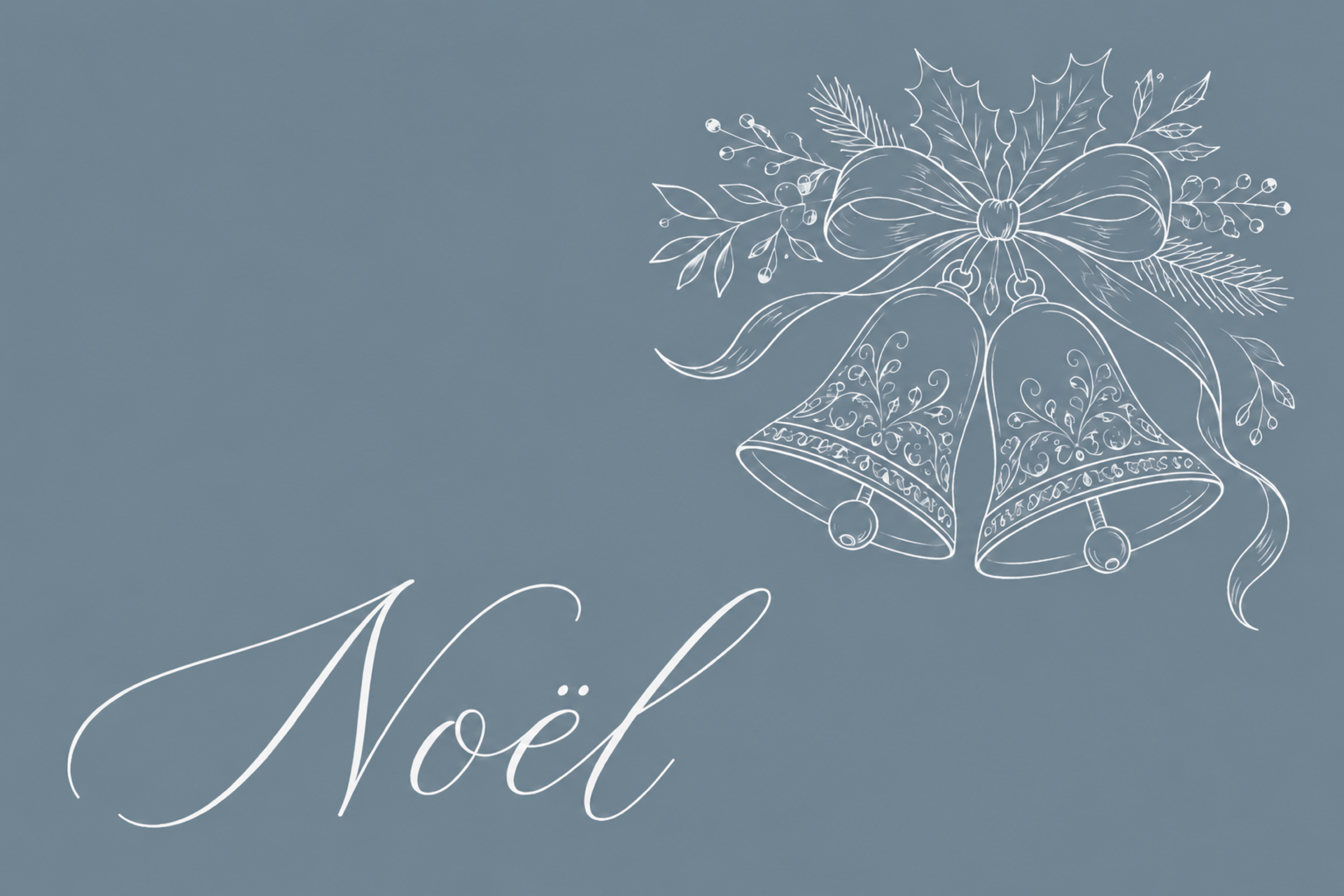 ベルとリボンを描いたNoëlのクリスマスメッセージカードイラスト96844に写真・文字を入れる