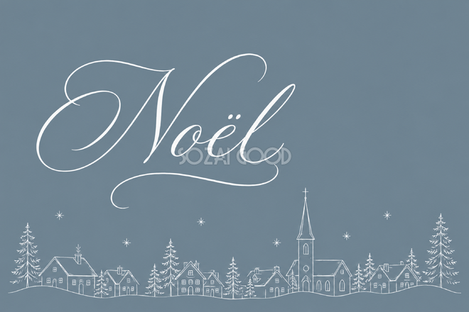雪の街並みとNoëlのクリスマスメッセージカードイラスト96850