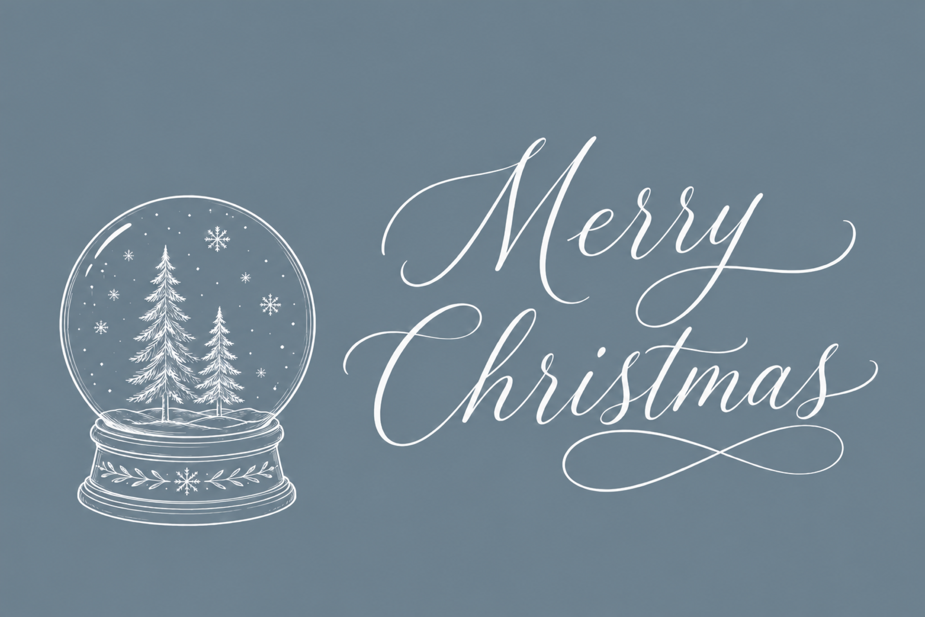スノードームと筆記体のクリスマスメッセージカードイラスト96851に写真・文字を入れる
