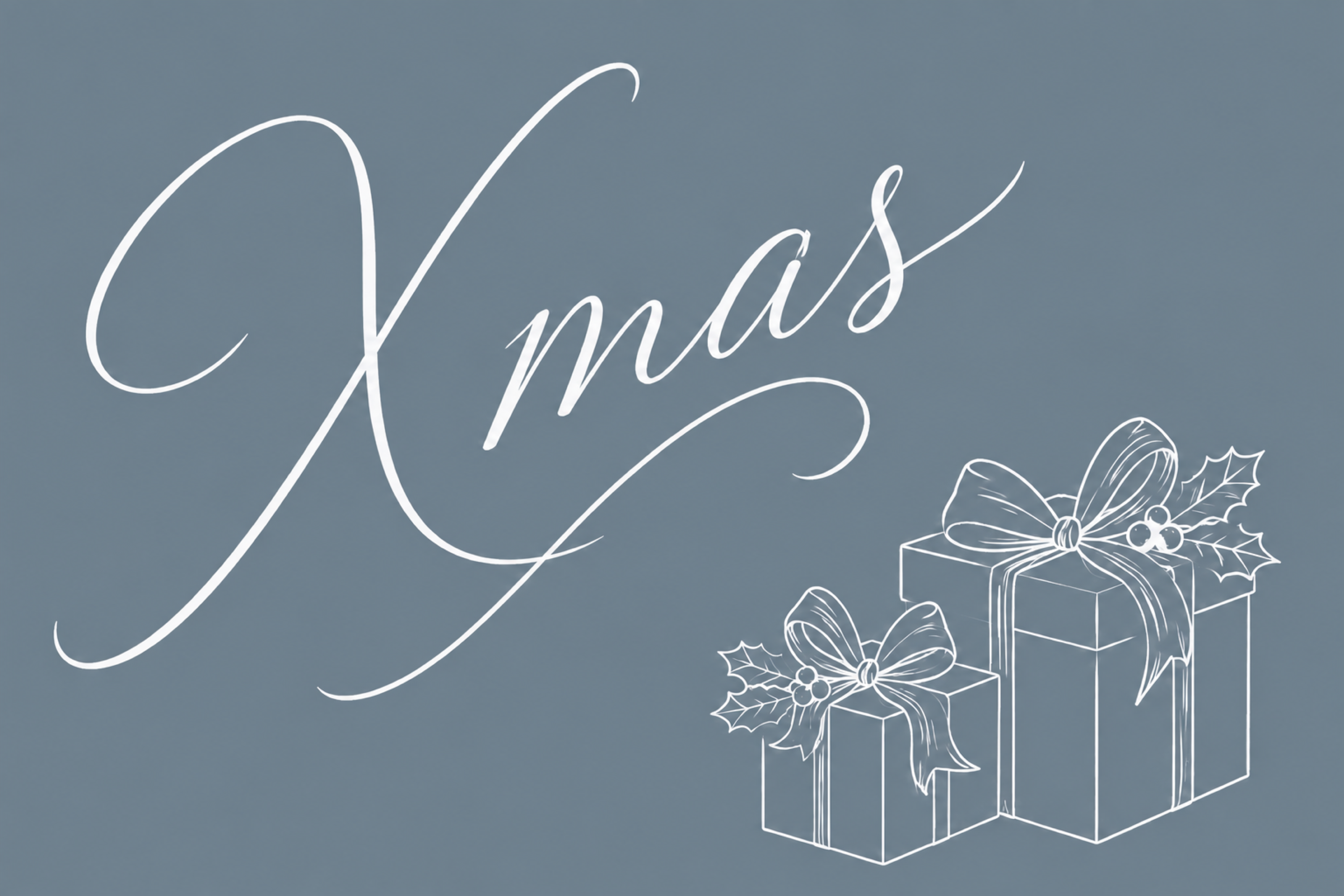 プレゼントと大きなXmas文字のクリスマスメッセージカードイラスト96852に写真・文字を入れる