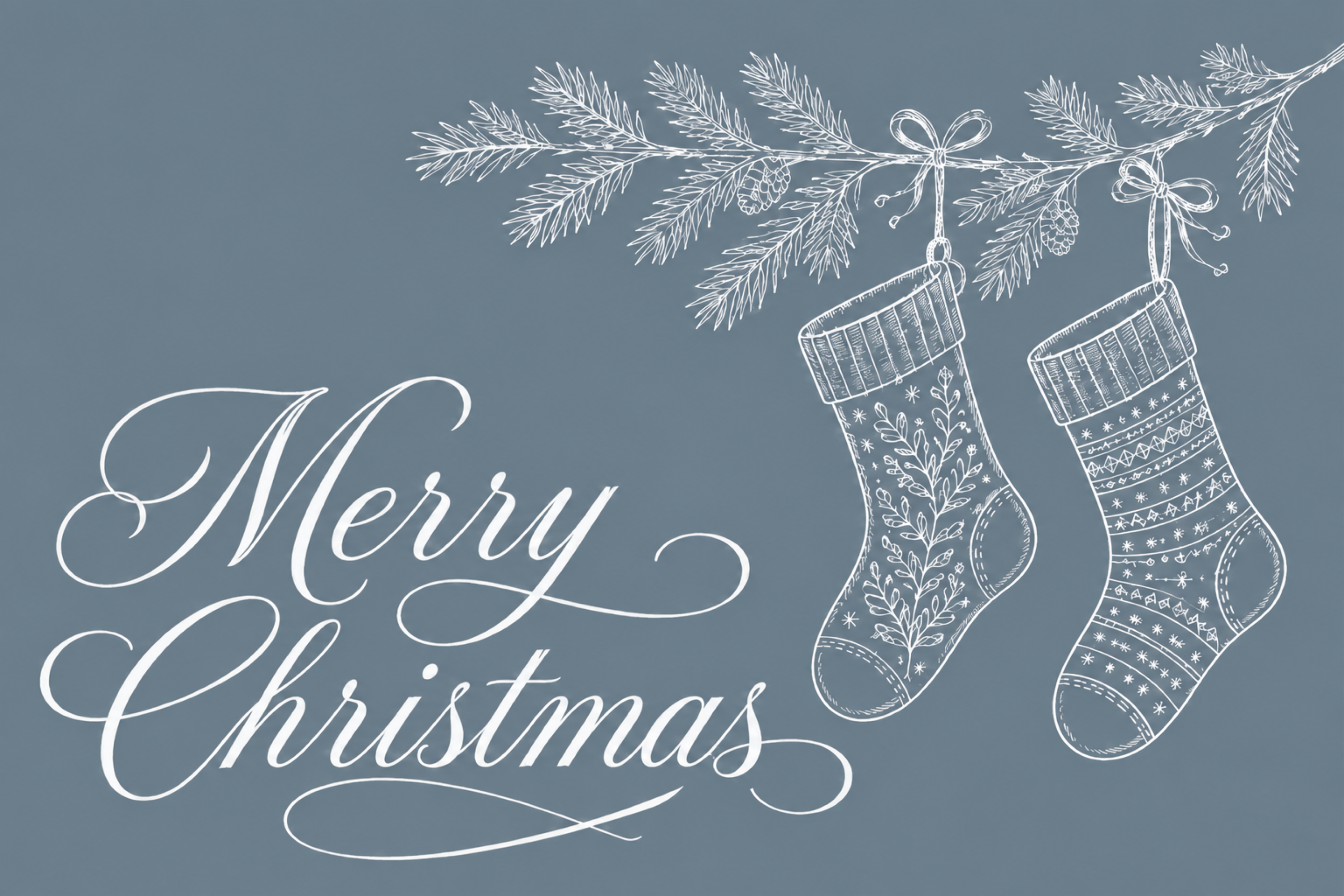 クリスマス靴下と白い筆記体のメッセージカードイラスト96853に写真・文字を入れる