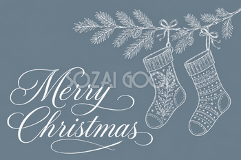 クリスマス靴下と白い筆記体のメッセージカードイラスト96853
