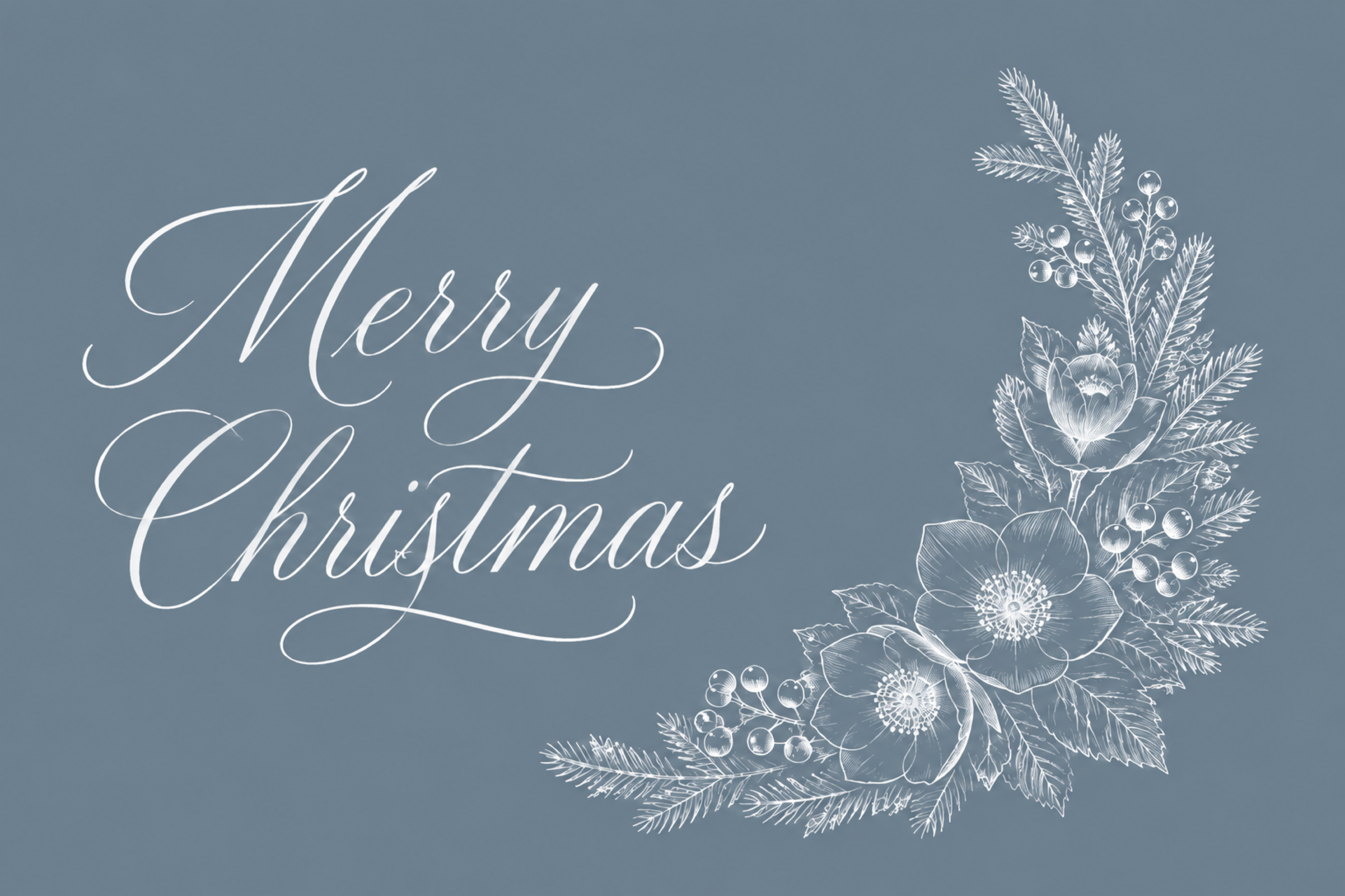 クリスマスローズと白い筆記体のメッセージカードイラスト96858に写真・文字を入れる