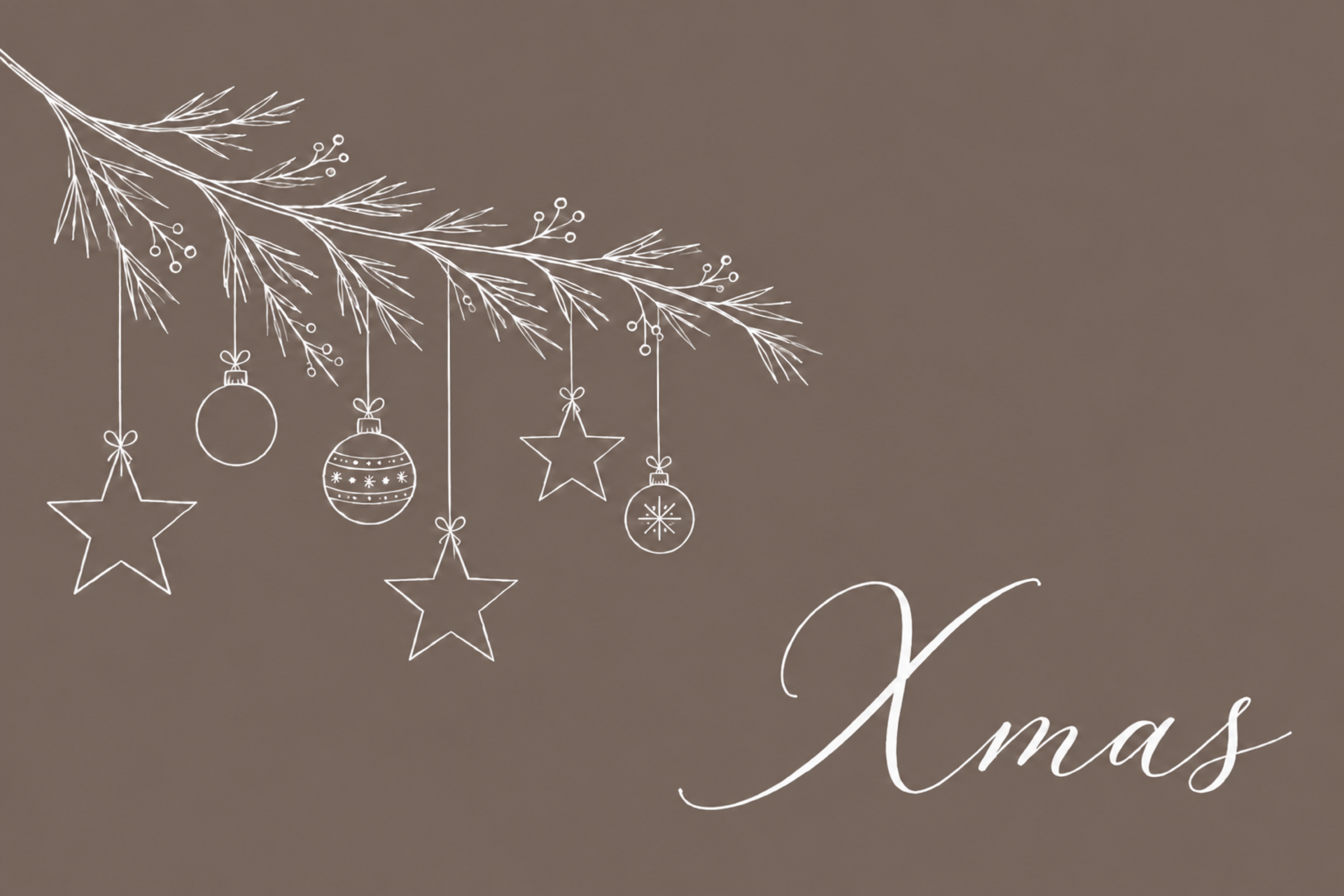 星の吊り飾りとXmas文字のおしゃれなクリスマスメッセージカードイラスト96870に写真・文字を入れる