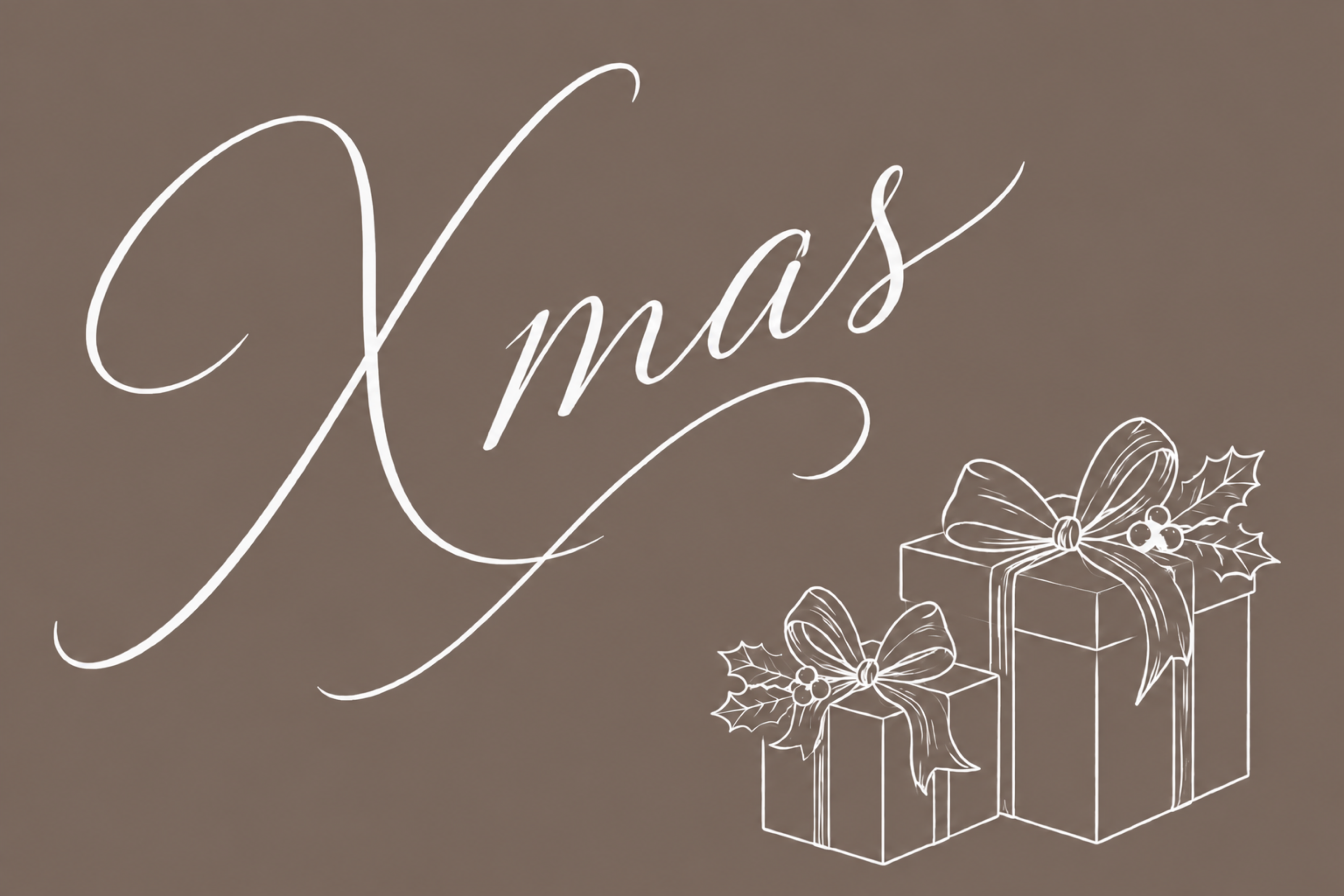 プレゼントとXmas文字のおしゃれなクリスマスメッセージカードイラスト96873に写真・文字を入れる