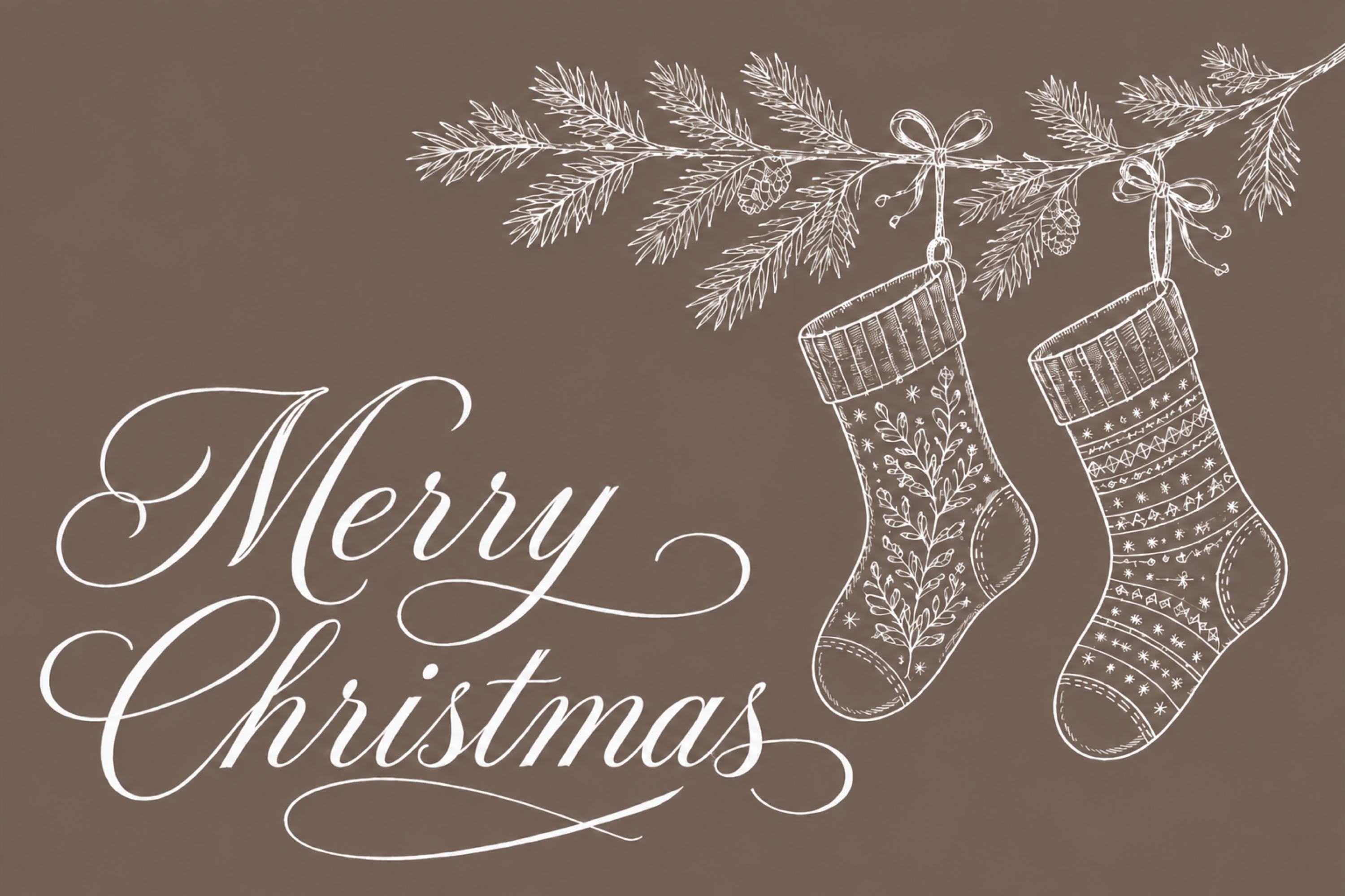 クリスマス靴下と白い筆記体のおしゃれなメッセージカードイラスト96874に写真・文字を入れる