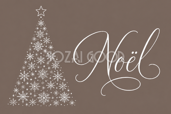 雪の結晶ツリーとNoël文字のおしゃれなクリスマスメッセージカードイラスト96880