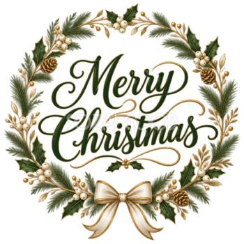 植物リースとMerry Christmasのおしゃれなロゴ・文字イラスト96885