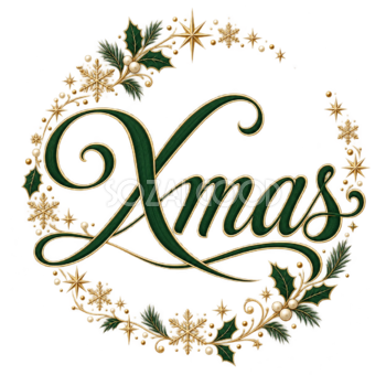 星のリースとXmas文字のおしゃれなクリスマスロゴイラスト96887