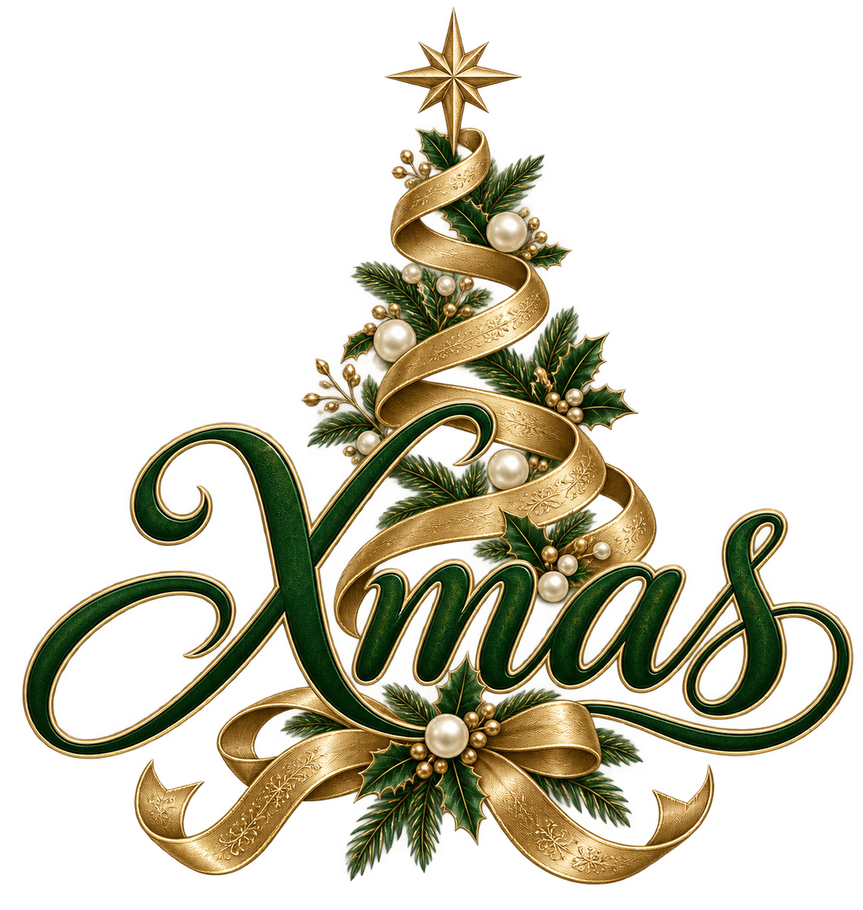 ゴールドのリボンツリーとXmasのおしゃれなロゴ・文字イラスト96900に写真・文字を入れる