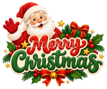 手を振るサンタと英語文字のかわいいクリスマスロゴイラスト96903