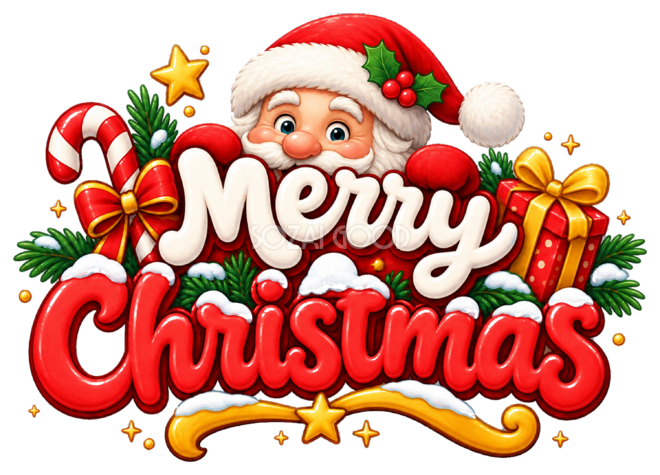 文字からのぞくサンタのかわいいクリスマスロゴイラスト96905