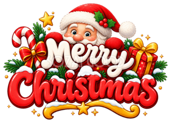 文字からのぞくサンタのかわいいクリスマスロゴイラスト96905