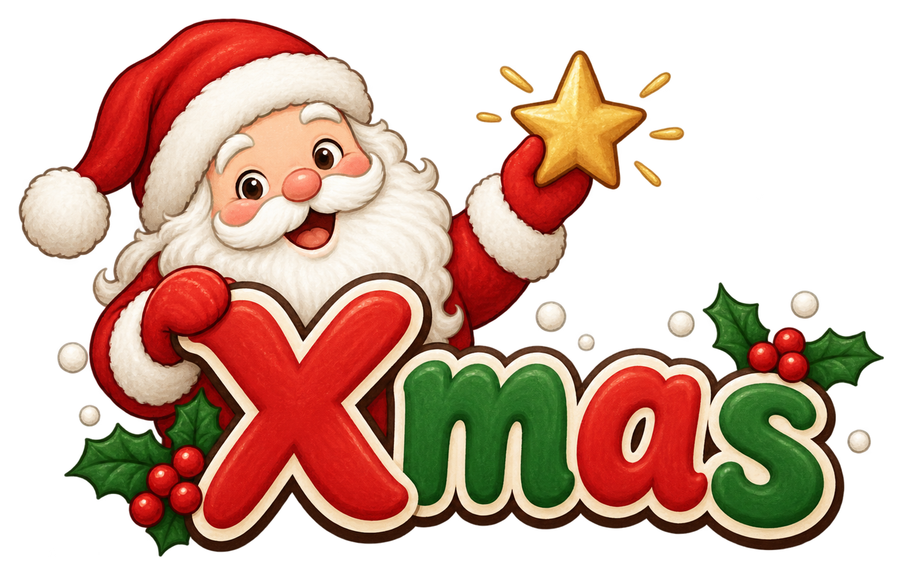 星を掲げるサンタとXmas文字のかわいいクリスマスロゴイラスト96909に写真・文字を入れる