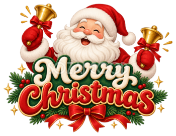 ベルを鳴らすサンタと英語文字のかわいいクリスマスロゴイラスト96910