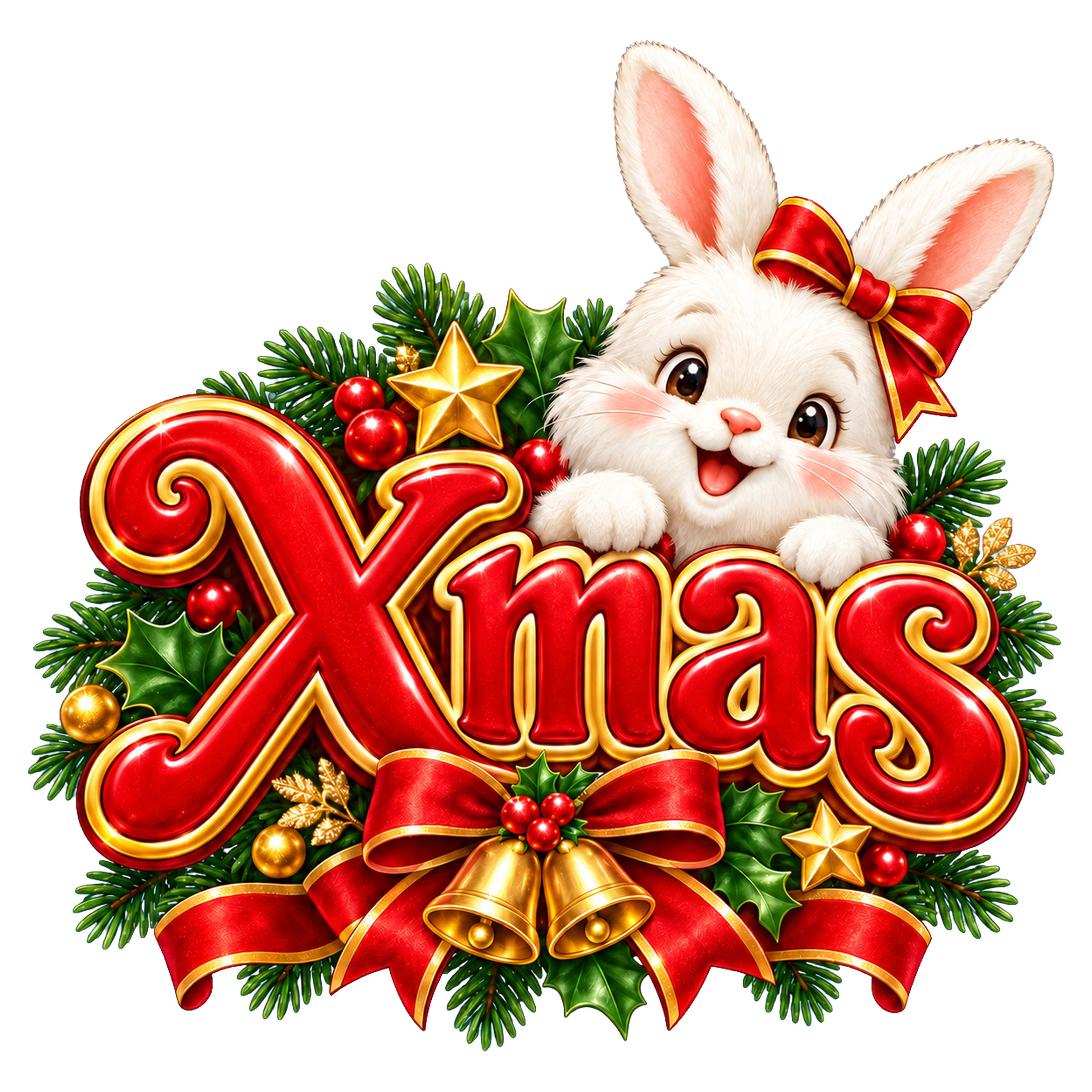 かわいい白うさぎのクリスマスロゴ｜Xmas文字の無料イラスト素材96917に写真・文字を入れる