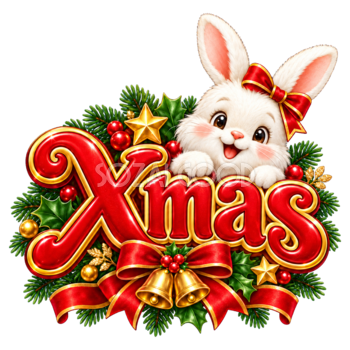 かわいい白うさぎのクリスマスロゴ｜Xmas文字の無料イラスト素材96917
