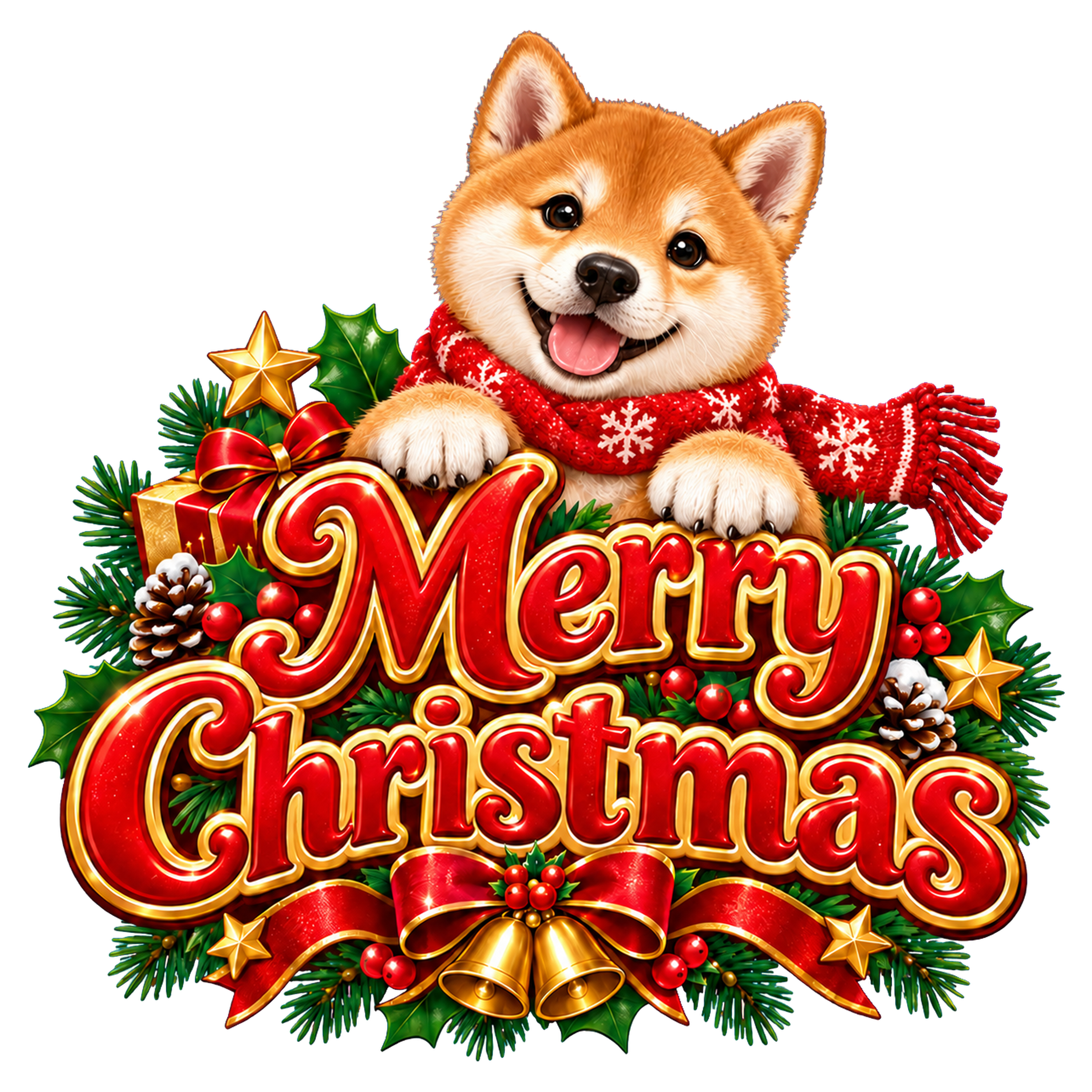 かわいい柴犬のクリスマスロゴ｜赤い文字の無料イラスト素材96918に写真・文字を入れる