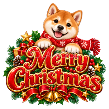 かわいい柴犬のクリスマスロゴ｜赤い文字の無料イラスト素材96918